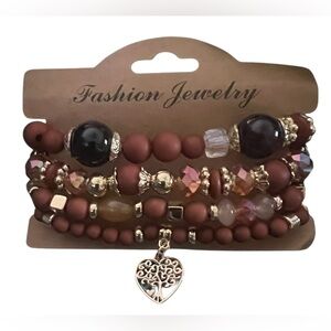 Brown and Gold Beaded Bracelet Set